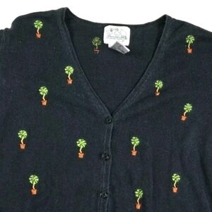 Vtg Quacker Factory Black Beaded Button Cardigan Sweater M Palm Trees Eclectic